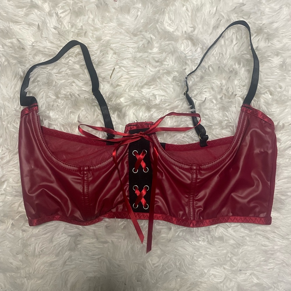 Pleather Lace-Up Red Top NWOT
